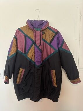 Vintage80s/90s Colorblock Quilted Puff Jacket in Pearlescent Jewel Tones